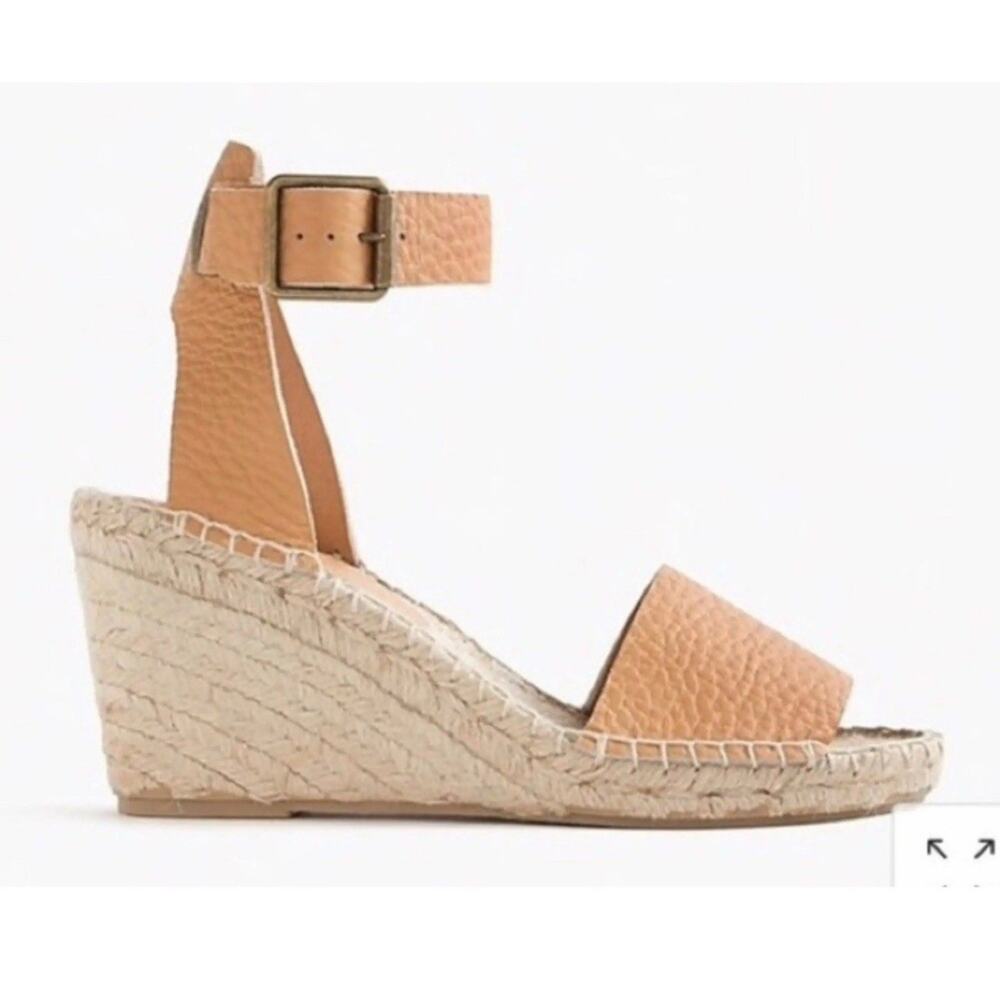 J. Crew Dusty Cypress Corsica Tumbled Leather Wedge Espadrilles Sandals 8